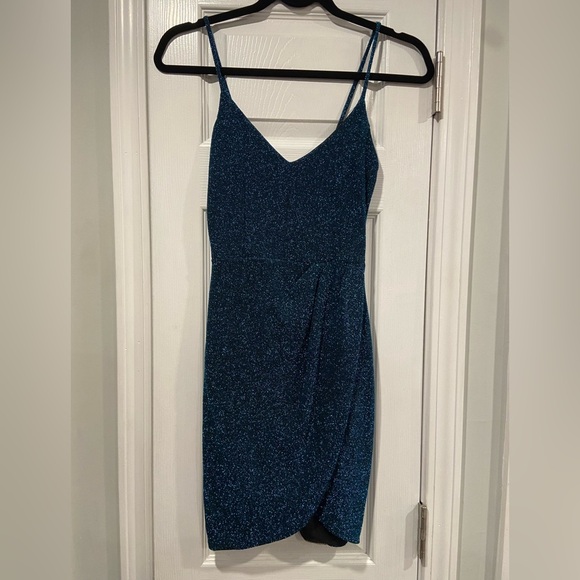 Lulus Size XS Forever Your Girl Metallic Teal Bodycon Dress Thin Strap Stretchy - Picture 1 of 12